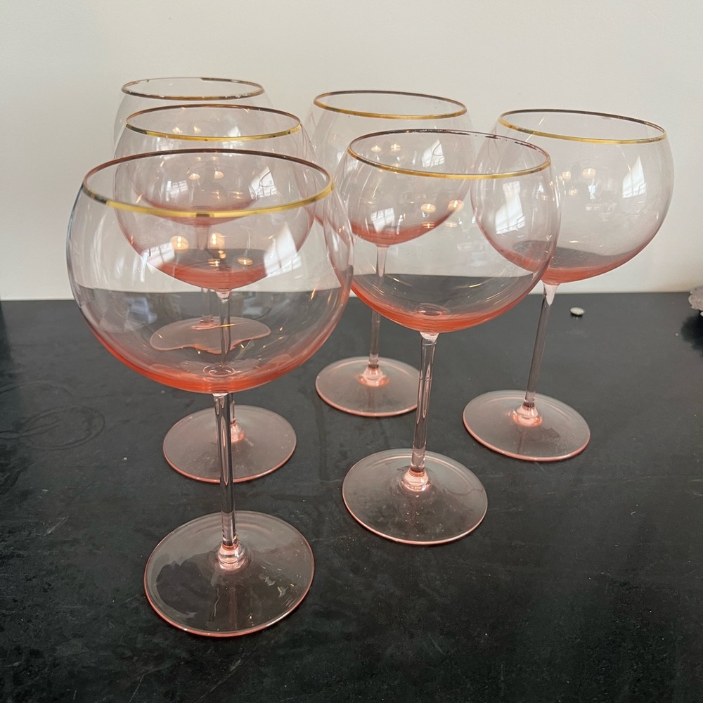 Anthropologie gilded rim blush red wine glasses